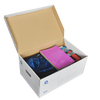 Kép 4/4 - Archiváló konténer karton doboz fedeles 54x36x25cm, felfelé nyíló tetővel Bluering® fehér-kék
