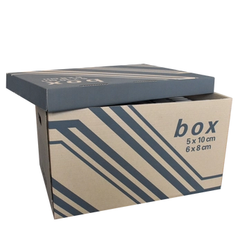 Archiváló konténer karton doboz fedeles 52x35x30cm, külön záródó levehető fedéllel Fornax