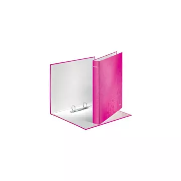 Gyűrűskönyv A4, Maxi 4cm, 2 gyűrű, D alakú, karton Leitz Wow rózsaszín