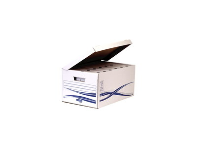 Archiváló konténer csapófedéllel, karton, 280 x 356 x 554 mm., Fellowes® Bankers Box Basic, 10 db/csomag, kék-fehér