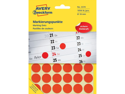Etikett címke, o18mm, jelölésre, 24 címke/ív, 44 ív/doboz, Avery piros