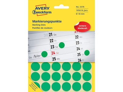 Etikett címke, o18mm, jelölésre, 24 címke/ív, 44 ív/doboz, Avery zöld