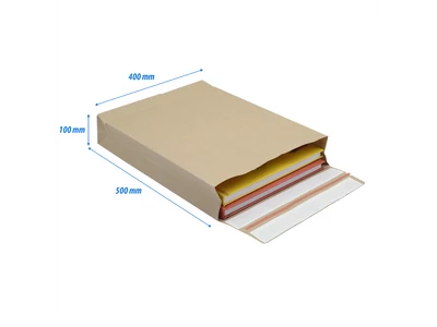 Csomagküldő webshop tasak 400x500x100mm, erős kraft papírból 100 db/doboz, E-green barna