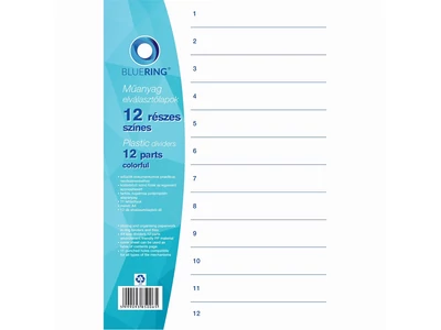 Elválasztólap, színes műanyag 12 részes Bluering®