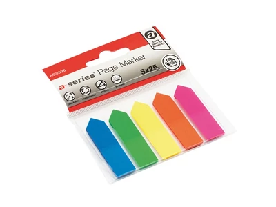 Jelölőcímke 12x44mm, 5x25lap, nyíl, műanyag A-series kék, zöld, sárga, pink, narancssárga