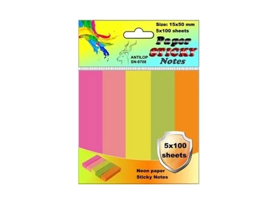 Jelölőcímke 15x50mm, 5x100lap papír, neon színek Antilop