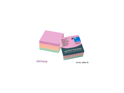 Jegyzettömb öntapadó, 75x75mm, 4x100lap, Info Notes, harmony mix, lila, világos rózsaszín, világoszöld, barack