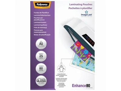 Lamináló fólia, A5, 80 mikron, fényes, 25 db/doboz, Fellowes®