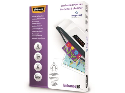 Lamináló fólia, A5, 80 mikron, fényes, 100 db/doboz, Fellowes®