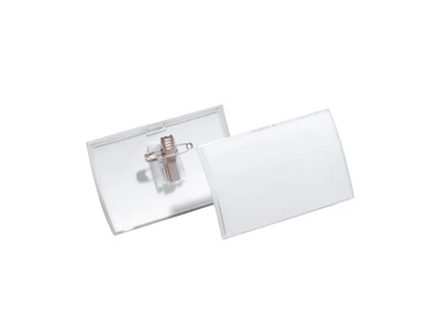 Névkitűző 54 x90mm, kombi klippel, 25 db/csomag, Durable Click Fold áttetsző