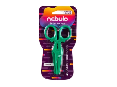 Olló, 12cm, biztonsági, műanyag krokodil forma, Nebulo