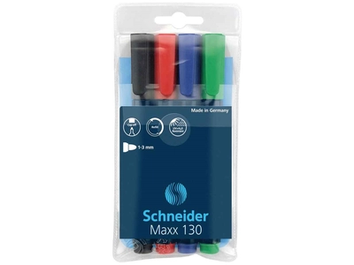Alkoholos marker készlet, 1-3mm, kerek hegyű hegyű, Schneider Maxx 130, 4 klf. szín