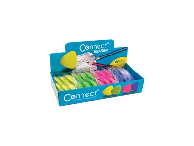 Radír Connect háromszögletű 24 db/kínáló doboz színes (sárga, zöld, rózsa, kék)