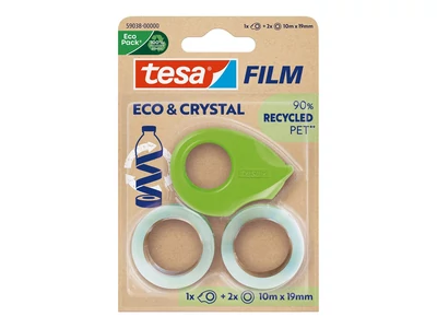 Ragasztószalag 19mmx10m irodai újrahasznosított 2 db víztiszta szalag+adagoló Tesa Eco & Crystal