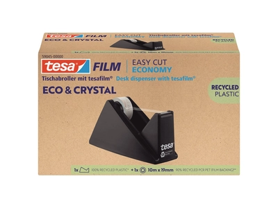 Ragasztószalag adagoló 19mmx10m, asztali  +  irodai átlátszó újrahasznosított ragasztószalag Tesa Eco & Crystal