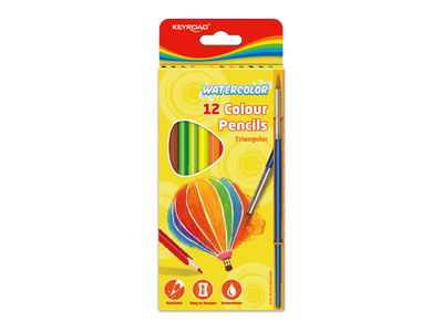 Színes ceruza készlet akvarell, háromszögletű ecsettel Keyroad Aqua Fun 12 klf. szín