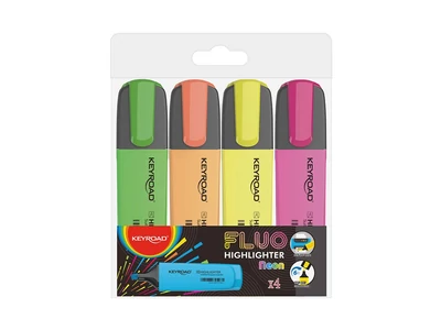 Szövegkiemelő készlet vágott hegyű,lapos test 4 db/bliszter Keyroad Fluo neon színek