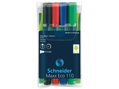 Tábla- és flipchart marker készlet 1-3mm, kerek végű Schneider Maxx Eco 110, 4 klf. szín
