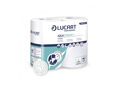 Toalettpapír 2 rétegű 400 lap/tekercs 4 tekercs/csomag Aquastream 4 Lucart_811B70J hófehér