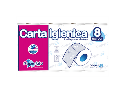 Toalettpapír 2 rétegű kistekercses 100% cellulóz 150 lap/tekercs 8 tekercs/csomag Paperblu Carta Igienica_Paperdi