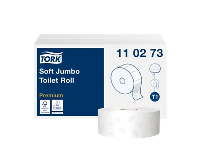 Toalettpapír 2 rétegű közületi átmérő: 26 cm 1800 lap/360 m/tekercs 6 tekercs/karton Soft Jumbo T1 Tork_110273 hófehér