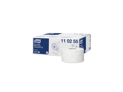 Toalettpapír 3 rétegű közületi átmérő: 18,7 cm 600 lap/120 m/tek 12 tek/karton Extra Soft Mini Jumbo Tork_110255 fehér