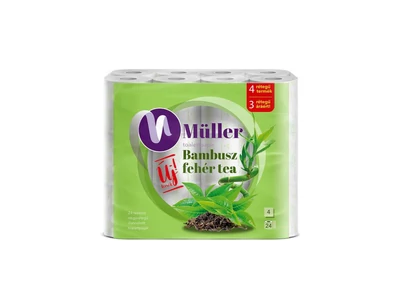 Toalettpapír 4 rétegű 100% cellulóz 24 tekercs/csomag Bambusz Müller fehér tea